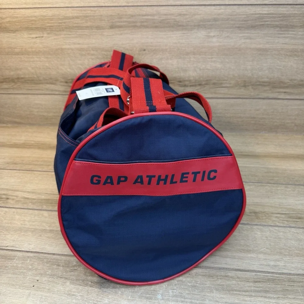 GAP Athletic Nylon Gym Duffle Bag Navy Blue Red Striped Retro 90s Style Travel